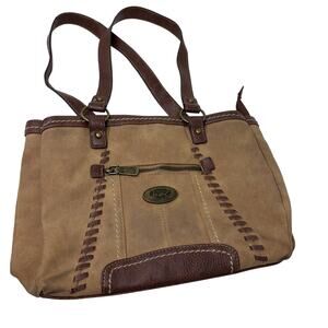 BOC Suede Shoulder Bag Casual Stitch Tan Brown Leather